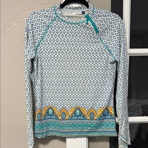 Cabana Life Green and White Long Sleeve Blouse